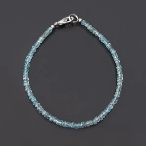 Natural Blue Zircon Beaded Bracelet, 3.5-4mm Faceted Rondell Beaded Bracelet - Picture 1 of 6