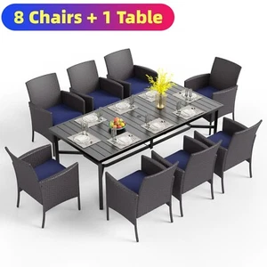 9 Piece Patio Dining Set Outdoor Table Chairs Set Garden Rattan Armchairs - Picture 1 of 12