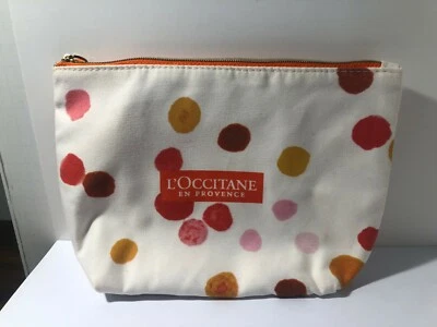 BOLSO DE MAQUILLAJE L'OCCITANE BLANCO CON PATRÓN DE PUNTOS *ROJO ROSA/NARANJA* Foto 1 de 4