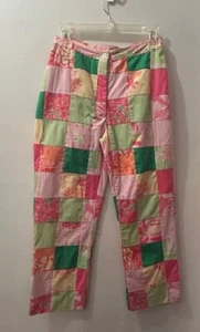 Lilly Pulitzer Patchwork Beach Monkey Palm Tree Cropped Lined Multicolor Pants 2 - Picture 1 of 24