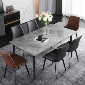 Marble Dining Table 4-6 Seater Gloss Kitchen Island Table Metal Frame Modern - Picture 1 of 13