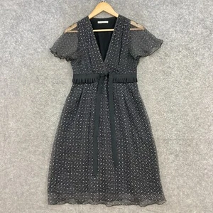 Satch Dress Womens 8 Black White Polka Dot Silk Short Sleeve Lined 23310 - Picture 1 of 11