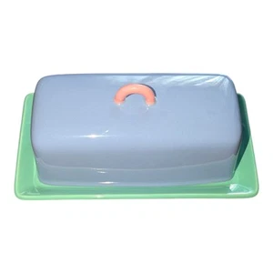 Lindt Stymeist Colorways Blue Periwinkle Green Covered Butter Dish Retro Japan - Picture 1 of 13