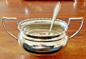 Antique Sampson Mordan & Co Silver Plated Twin Handled Sugar Bowl & Sugar Spoon - Bild 1 von 4