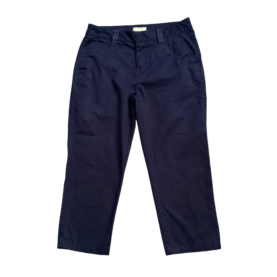 Pantalones capri recortados delanteros planos CARIBBEAN JOE para mujer talla 6 azul marino 100 % algodón Foto 1 de 4