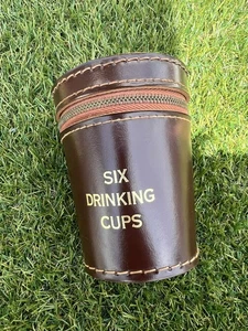Retro leather travel case with set of 6 Vintage Plastic Cups - Classic car prop - Picture 1 of 12