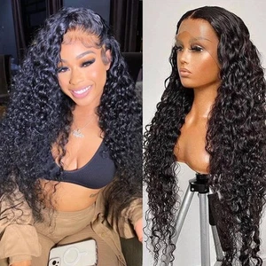 180 Density 13x6 HD Transparent Lace Front Wigs Human Hair Water Wave Lace Fr... - Picture 1 of 7