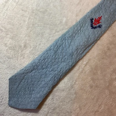 Corbata de Colección Haband Azul Arrugado Crepé Acetato Tela Bordada Cresta Retro Foto 1 de 4