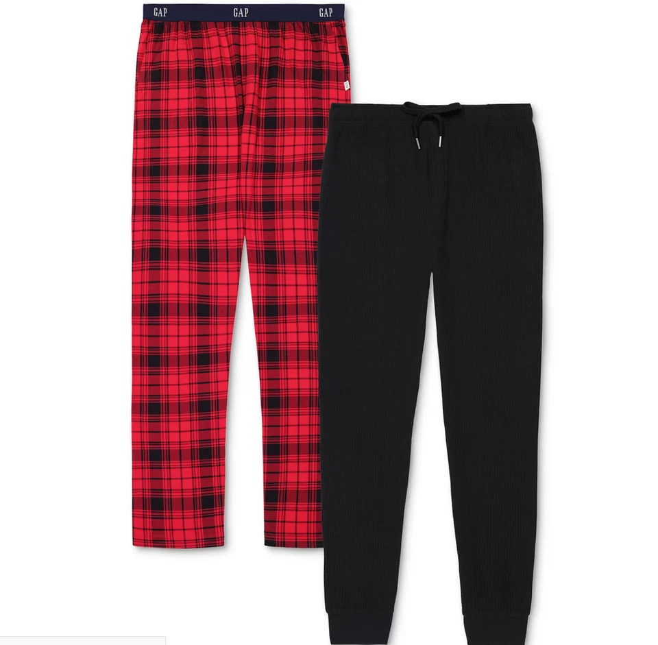Gap Mens Red & Black 2Pk. Waffle-Knit Jogger-Leg Pajama Pants Size XL