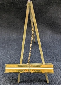VINTAGE MINI BRASS EASEL PLATE PICTURE BOOK STAND TABLETOP 5" - Picture 1 of 13