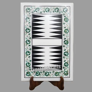 Juego de Backgammon de Mármol Blanco Hecho a Mano | Pietra Dura Art Incrustaciones | 12"x18" - Imagen 1 de 7