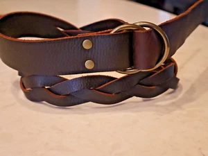 NEW WOMENS LEATHER BELT  Eddie Bauer L/XL Brown Leather O Ring ADJUSTABLE 622 - Picture 1 of 3