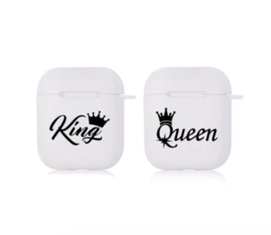 *UK* White King And Queen Silicone Case Cover For Apple Airpods 1st 2nd Gen - Imagen 1 de 3