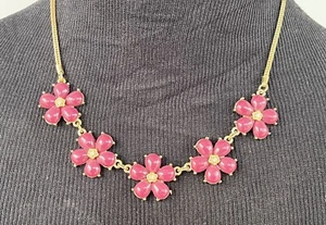 Burgundy Mauve Flowers W/ Rhinestone Necklace, Gold-toned, Adjustable Lobster - Picture 1 of 6