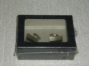 BEAUTIFUL KENNETH COLE STERLING SILVER W/BLACK ACCENT CUFFLINKS BRAND NEW - Picture 1 of 5
