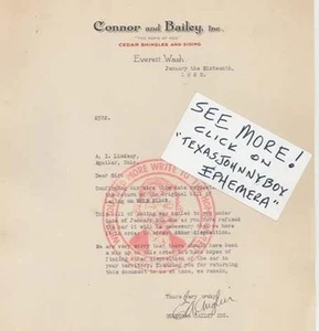 1920 Everett Washington Connor Bailey E A Anglin membrete teja de cedro revestimiento - Imagen 1 de 1