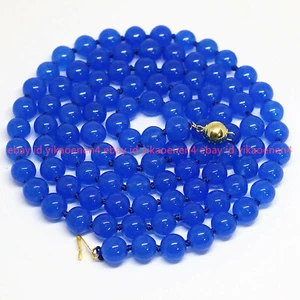 Natural 8mm Blue Sapphire Gemstone Round Beads Necklace 36" AAA+ - Picture 1 of 12