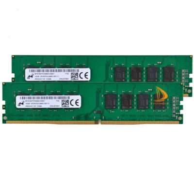 Micron 2x 16GB 2RX8 PC4-2666V DDR4 21300MHz 288Pin UDIMM Desktop Memory RAM 32G# - Image 1 of 4