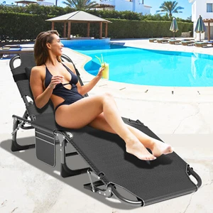 Erwachsene Klappbett Campingbett Bett Strandstuhl Liegestuhl mit Kissen & Matte - Bild 1 von 21