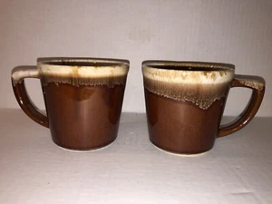 Set of 2 Vintage McCoy Pottery Brown Drip Glaze Coffee Mugs Cups D Handle USA - Picture 1 of 9
