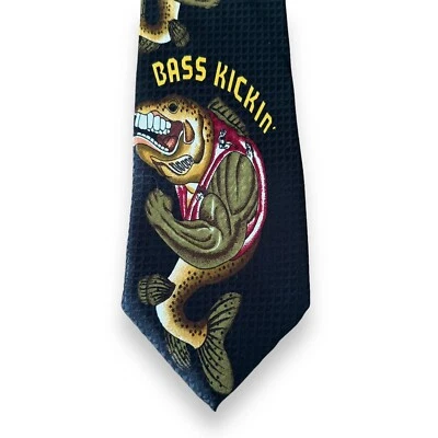 Everyday Bass Kickin Mens Novelty Printed Fishing Fun Party Neck Tie - Image 1 of 4