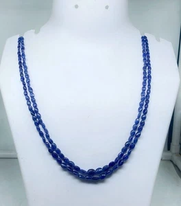 Natural Blue Sapphire Necklace 2 Line 8mm Oval Smooth Beads Handmade Jewelry 20 - Picture 1 of 3
