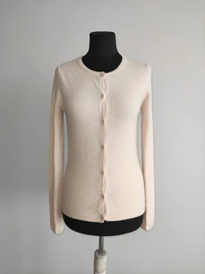 Allude 女式纯羊绒米色-粉色纽扣前开衫毛衣 XS 码 — 第 1/4 张图片