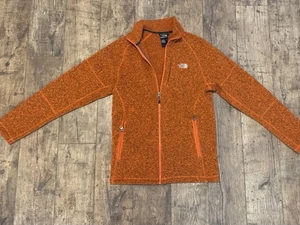 THE NORTH FACE Men's Knit Fleece Orange Full Zip Jacket Sz S Small EUC - Picture 1 of 4