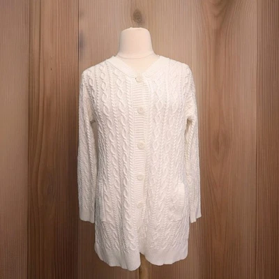 Cárdigan Suéter Denim & Co. Tejido por Cable XL Invierno Blanco Bolsillos Leer Descripción Foto 1 de 4