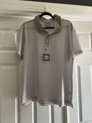 Hickey Freeman 男式经典合身 Polo 衫 L 码卡其色/白色全新带标签 — 第 1/4 张图片