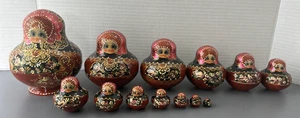 VTG Signed 25pc ~ 13 Dolls ~ Russian Nesting Dolls about 6” To 0.25” Wood - Picture 1 of 16