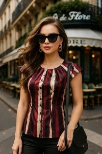 Ann Taylor Petite 4P weinrot creme abstrakt Flügelärmel Bluse poliert Karriere - Bild 1 von 13