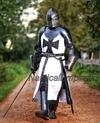 Conjunto de armadura de cuerpo completo caballero templario negro medieval disfraz de Halloween Foto 1 de 4