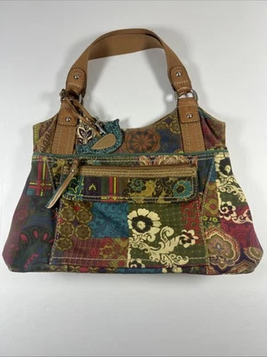 Bolso de Hombro Fósil Floral Estampado Paisley Tapiz Cartera Llave y Pájaro Dije Foto 1 de 4