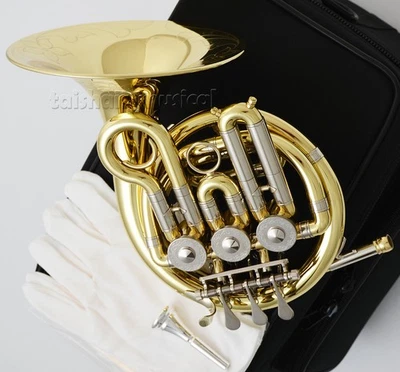 Latón Lacado MiNi Cuerno Francés 3 Válvulas Giratorias Piccolo Pocker Horn Foto 1 de 3