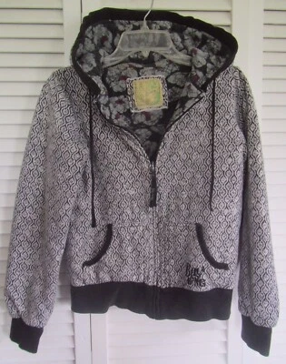 Moletom térmico Y2K BILLABONG preto branco floral zíper completo feminino surf S reversível - Imagem 1 de 4