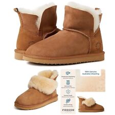 FIRESIDE Boots Womens 10 Suede PERTH Foldover Sheepskin Real Fur Shoes
