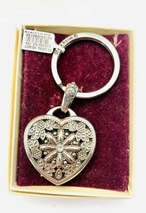 Brighton Heart Photo Locket Keychain Purse Fob Keyring Silver Plated Floral - Picture 1 of 5