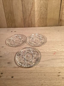 3 Glass COASTERS Anchor Hocking 3.5 Inches EAPG Prescut Fan Floral Center - Picture 1 of 4