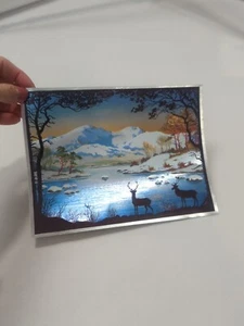 Vintage Dufex Foil Print Mountains Deer Outdoors Hunting Camping Lake  8x6 - Picture 1 of 7