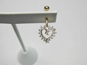 Created Diamond Heart Belly Button Ring Navel Piercings 14k Yellow Gold Plated - Picture 1 of 5