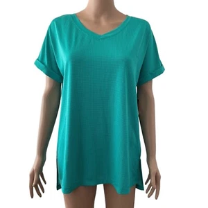 Avia Tunic Womens Medium 8-10 Short Sleeve V Neck Green Polka Dot New - Picture 1 of 10