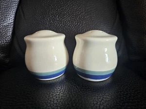 Pfaltzgraff Northwinds Blue Green Bands Stripes Salt & Pepper Shaker Set - Picture 1 of 4