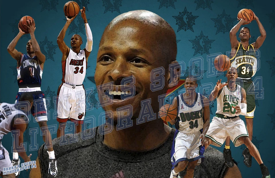 Seattle Supersonics Lithograph print of Ray Allen 17 x 11 - Image 1 of 1