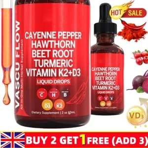 Cayenne Pepper Hawthorn Beet Root Turmeric Vitamin K2+D3 Drops 60ML - Picture 1 of 16