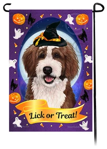 Halloween Garden Flag - Chocolate and White Bernedoodle - Picture 1 of 1
