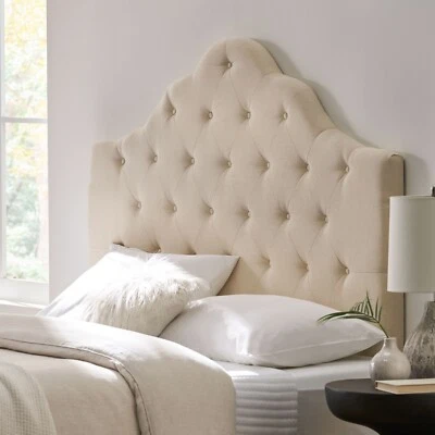 Orlban Contemporary Button Tufted Beige Fabric Queen/Full Headboard - Image 1 of 4