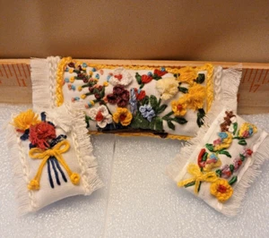 3 Hand Embroidered Throw Pillows/Cushions for Dollhouse 1:12 - 1:6 Scale OOK NEW - Picture 1 of 10