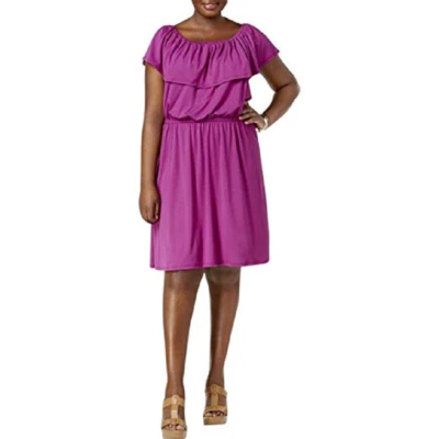 Vestido para mujer NY Collection 1X talla grande con hombros descubiertos en rosa violeta $70.00 Foto 1 de 4