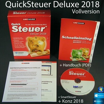 Lexware QuickSteuer Deluxe 2018 Vollversion Box CD Handbuch+Konz Steuerjahr 2017 - Bild 1 von 4
